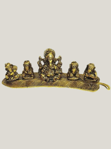 Five Ganesha Statues on Leaf