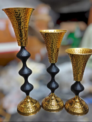 Set of 3 Gold and Black Candle Holders