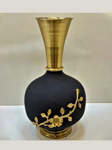 "Golden Floral Black Vase"