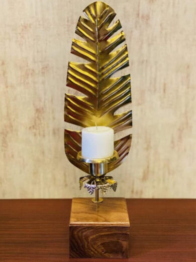 Gold Leaf Candle Holder with White Candle