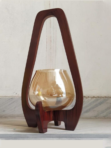 Wooden Lantern with Glass Vase