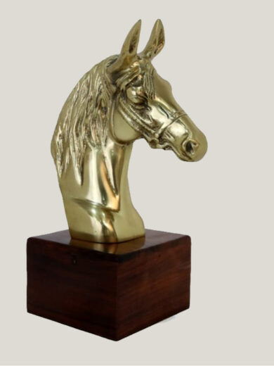 Horse Head Statue on Wooden Base