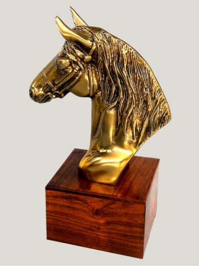 Decorative Horse Head Statue on Wooden Base
