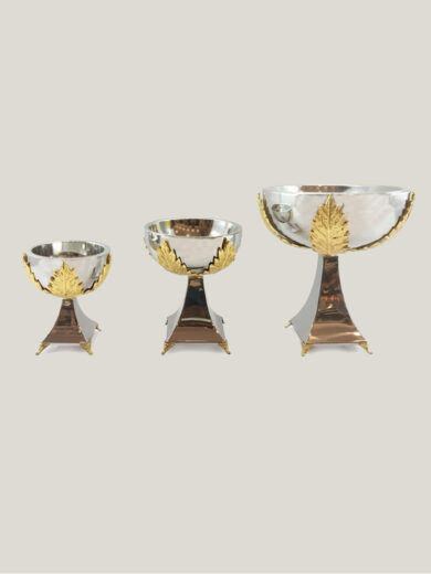 Trio of Stainless Steel Bowls with Gold Leaves