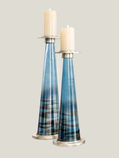 Blue Glass Pillar Candle Holder