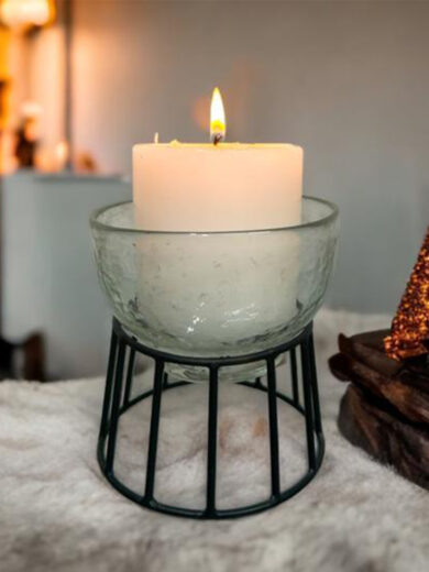 Circular Glass Bowl-Shaped Candle Holder with a Rounded Stand