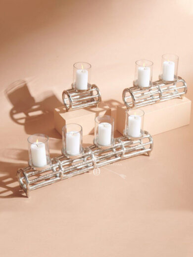 Rounded Metal barks with Glass Candle Holder at the top