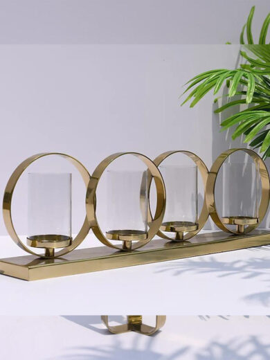 Stainless Steel Quad Rings candle stands with glass candle holders